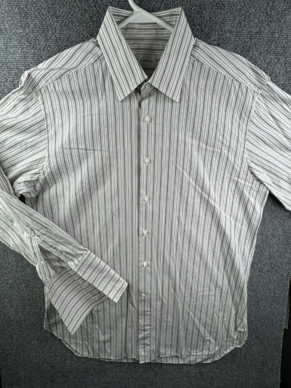 Ermenegildo Zegna Button Up Shirt Men Striped Ivory Beige 17.5 Adult P Comfort